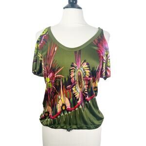 Jean Paul Gaultier Soleil Women’s Small Green Floral Printed Cold Shoulder Top